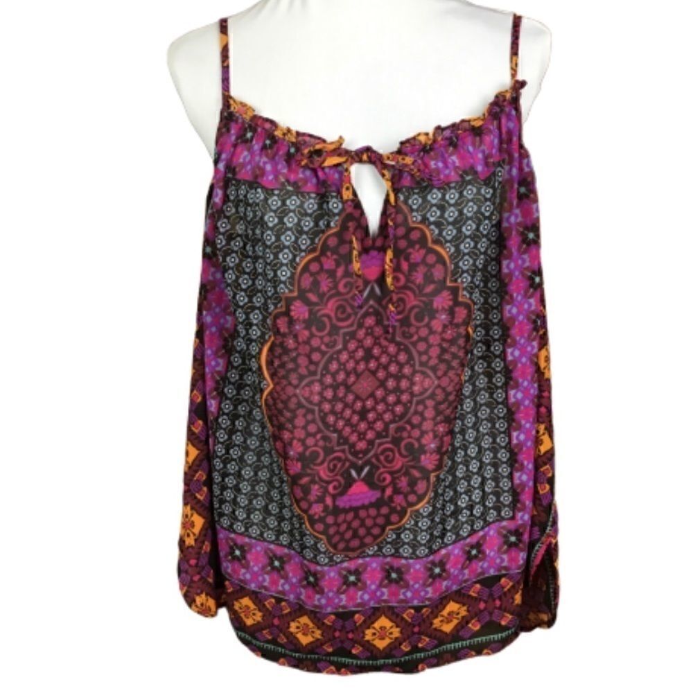Beach lunch lounge Top Spaghetti String Straps Multi Colored Purple Black XS